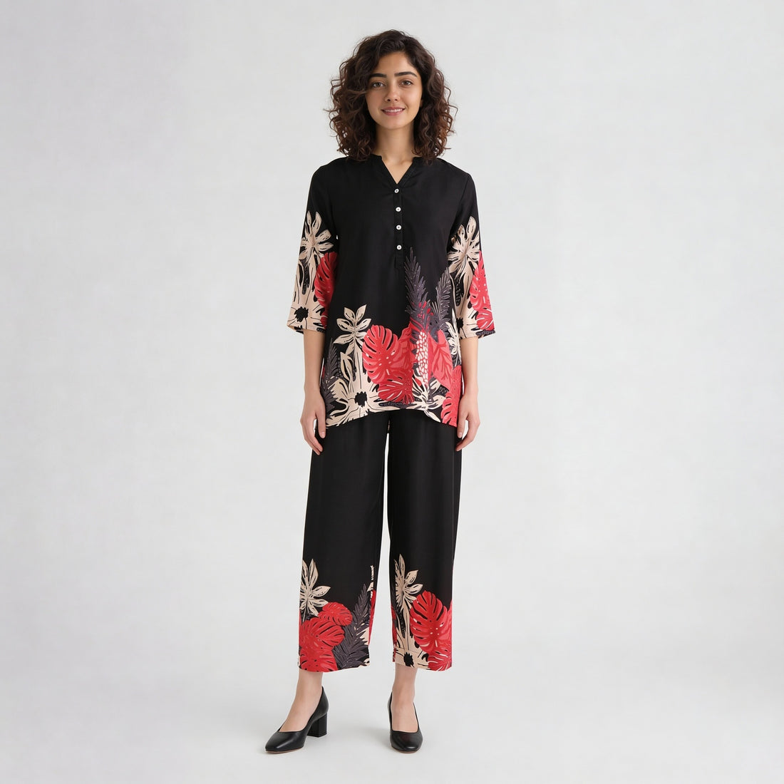 Printed Half Placket Short Kurta