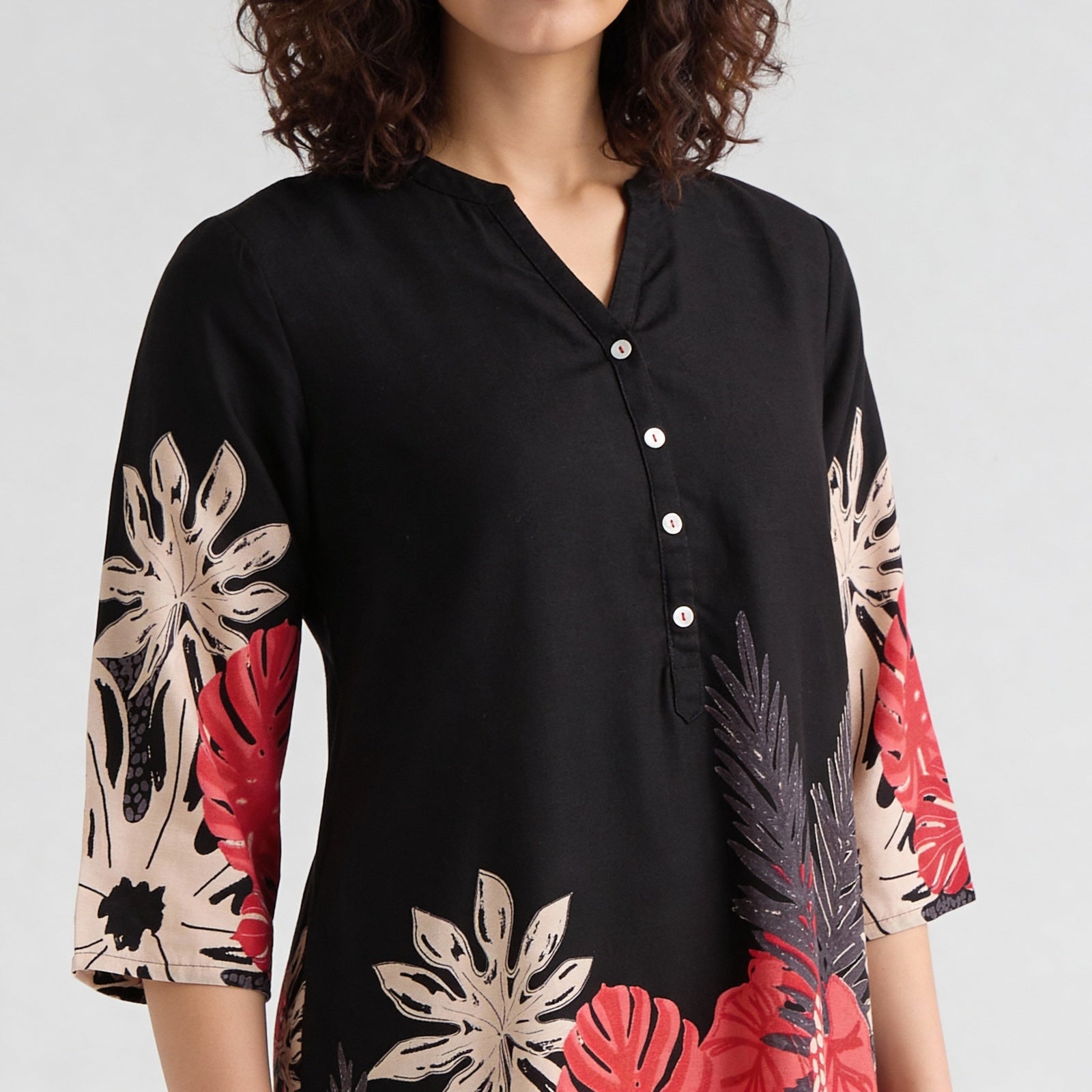 Printed Half Placket Short Kurta