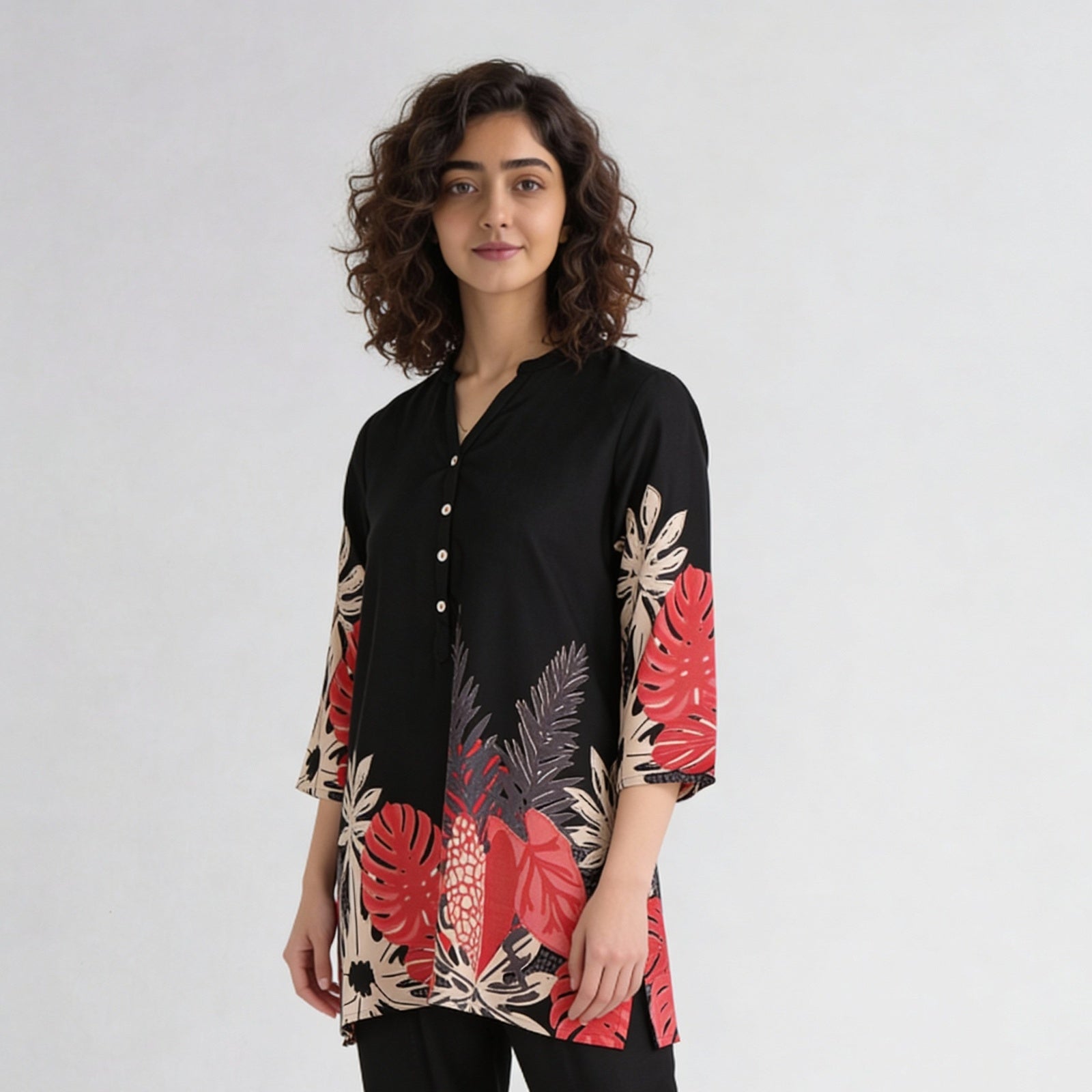 Printed Half Placket Short Kurta