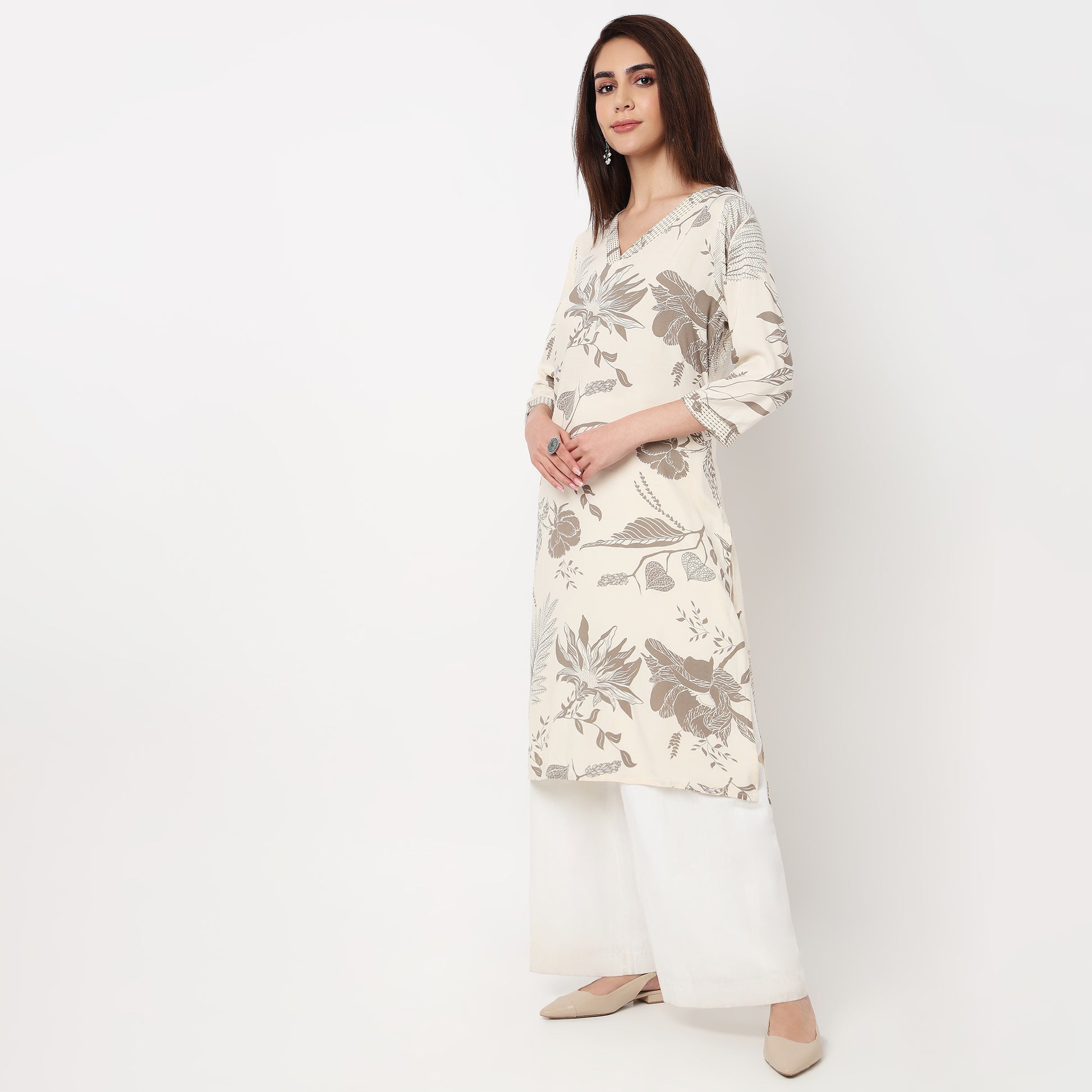 V-Neck With Couching Long Kurta