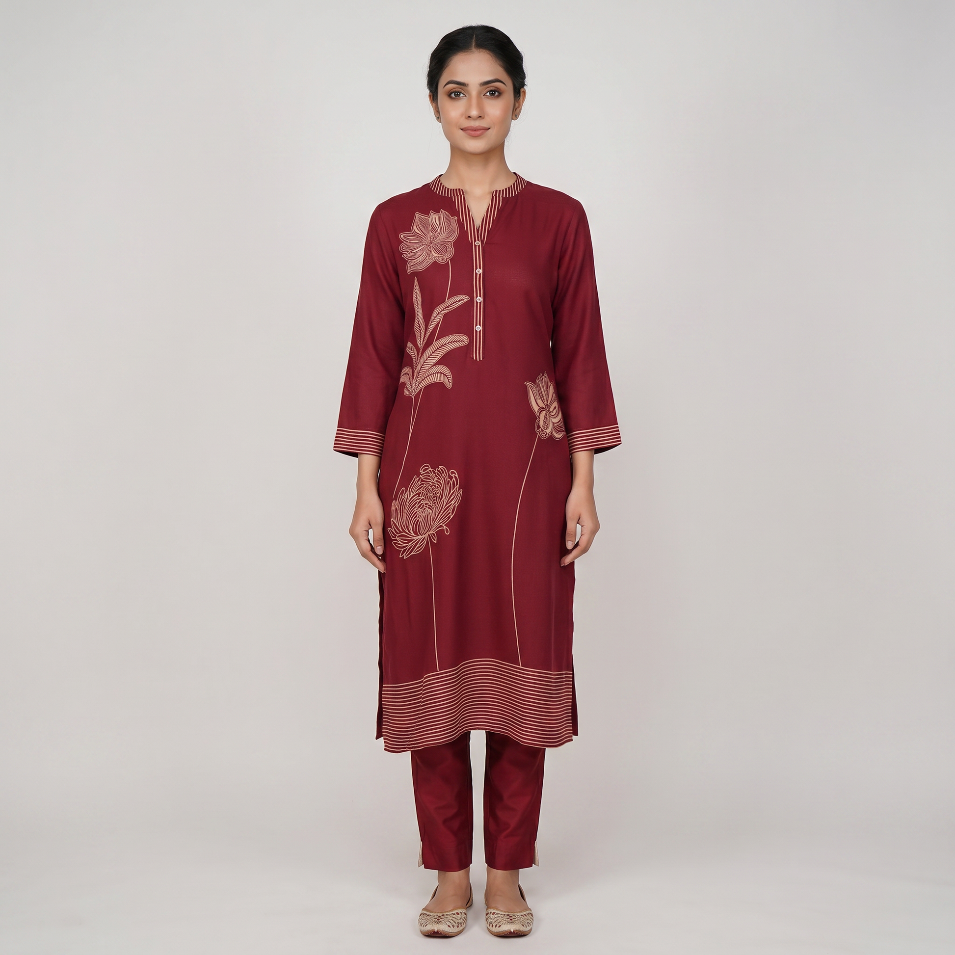 V-Neck Printed Long Kurta