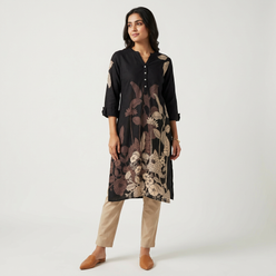 Printed Half Placket Long Kurta