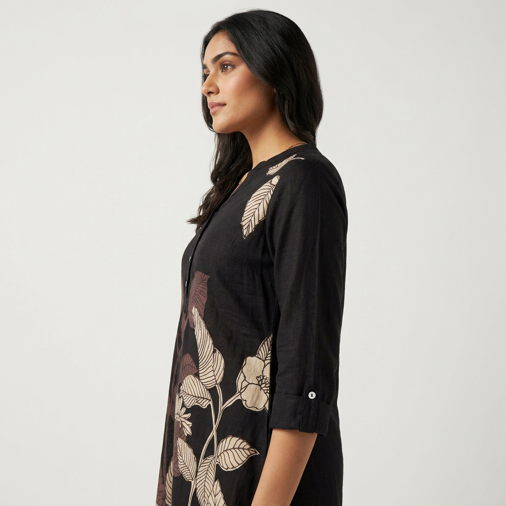 Printed Half Placket Long Kurta