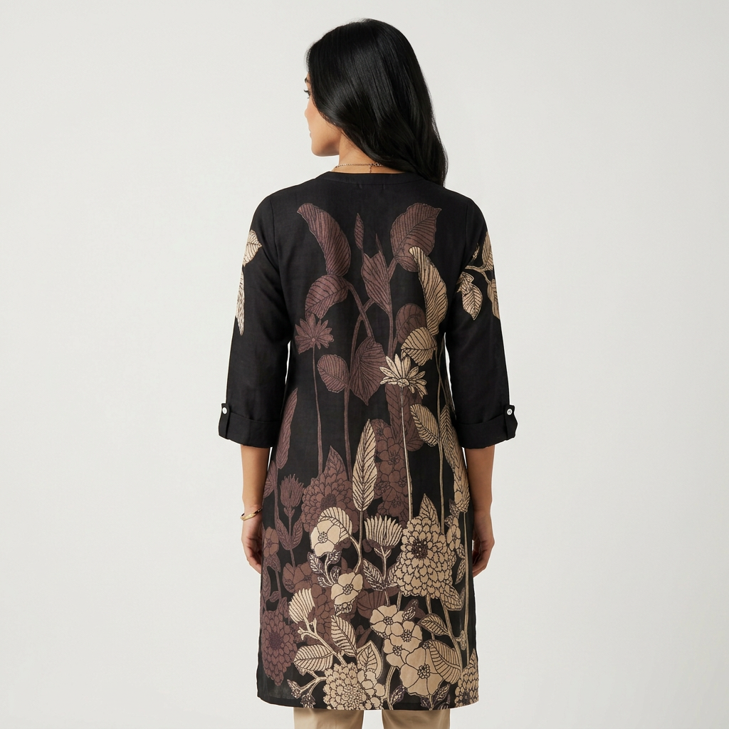 Printed Half Placket Long Kurta