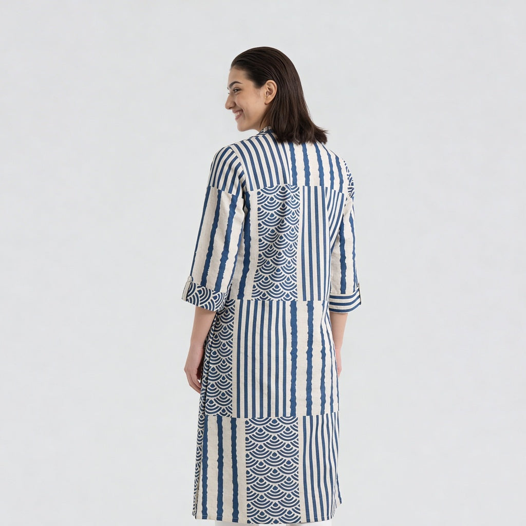 Printed Straight Half Placket Long Kurta