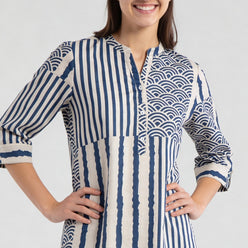Printed Straight Half Placket Long Kurta