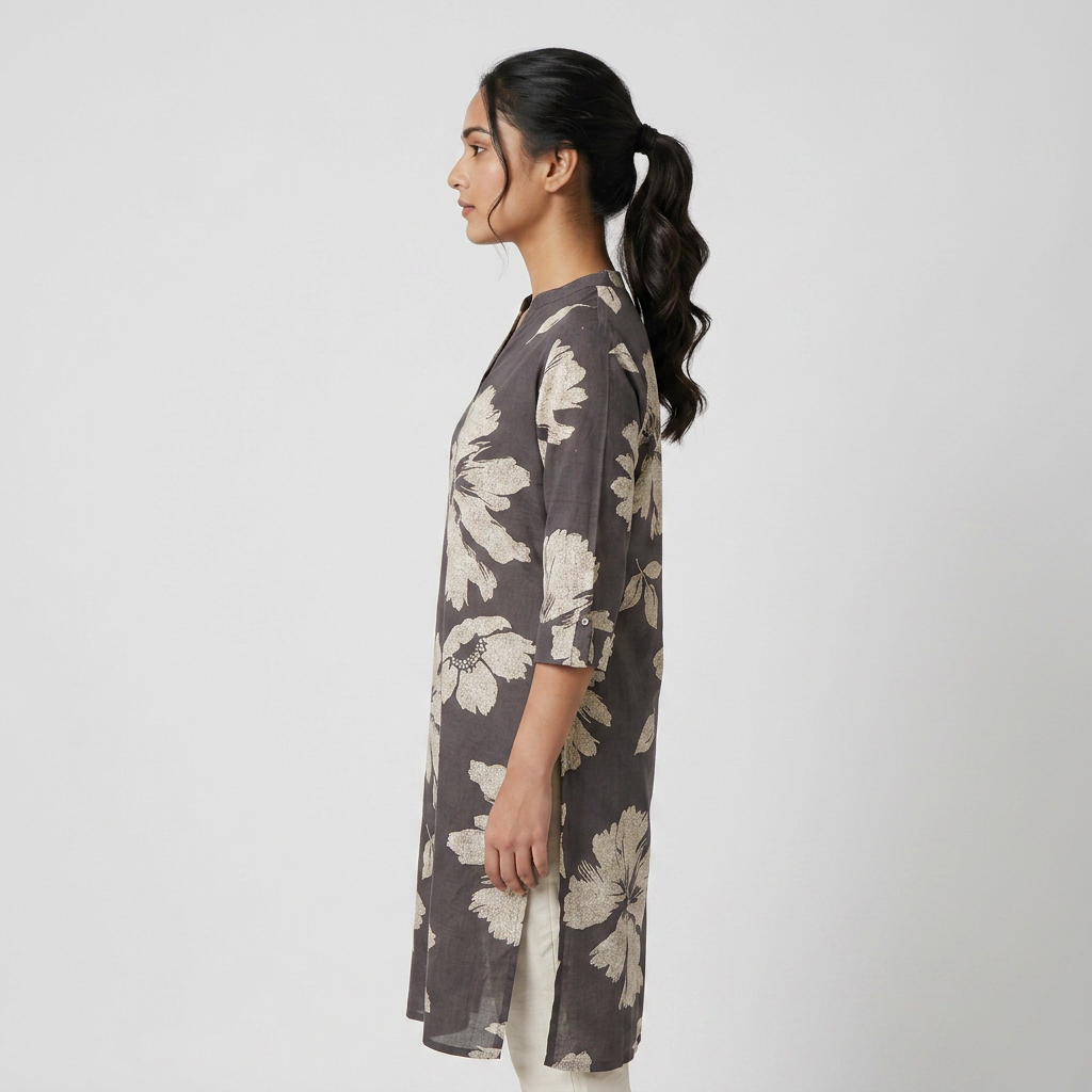 Printed Half Placket Long Kurta