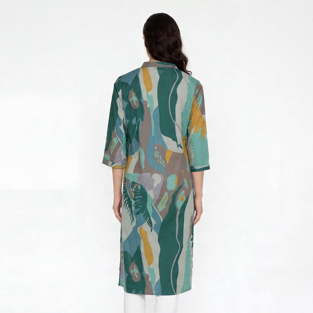 Cotton V-Neck Long Kurta