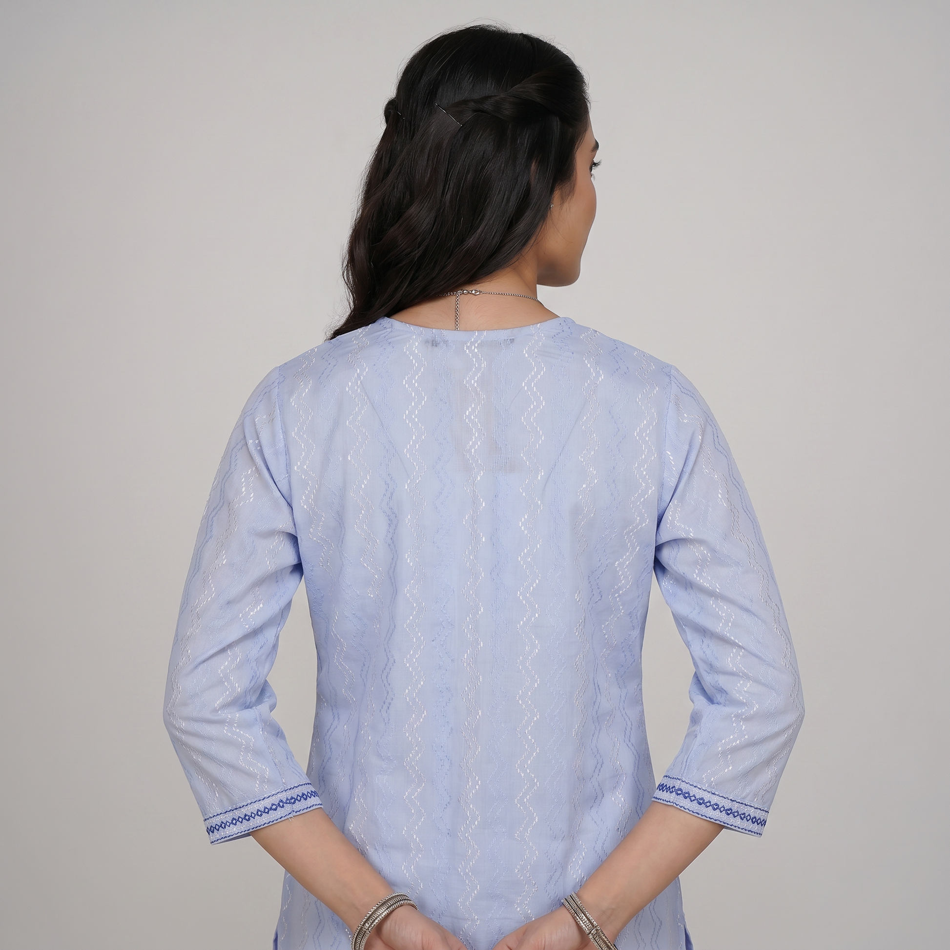 Embroidered Cotton V-Neck Long Kurta