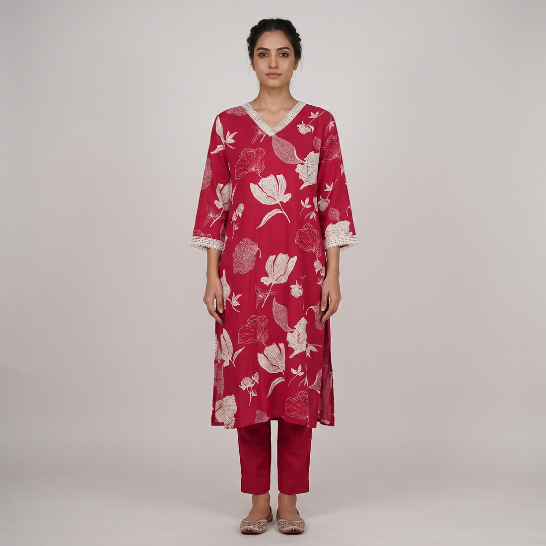 Printed V-Neck Long Kurta