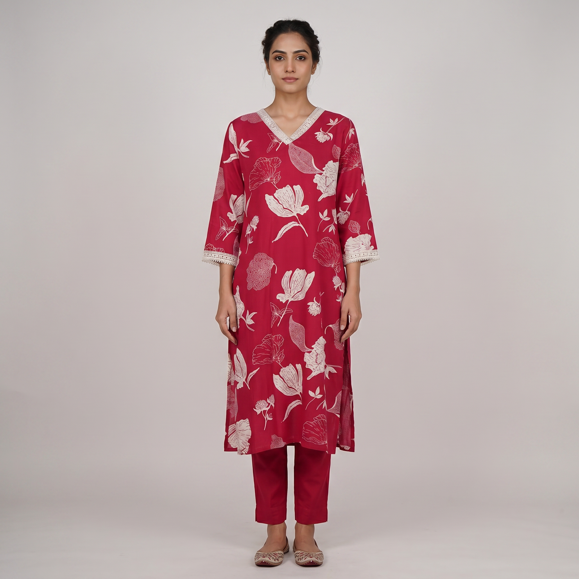 Printed V-Neck Long Kurta