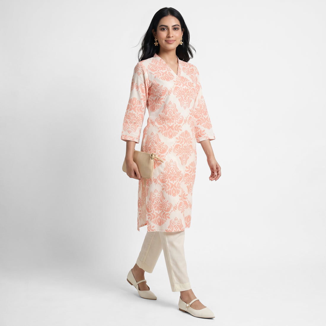 Printed V-Neck Long Kurta