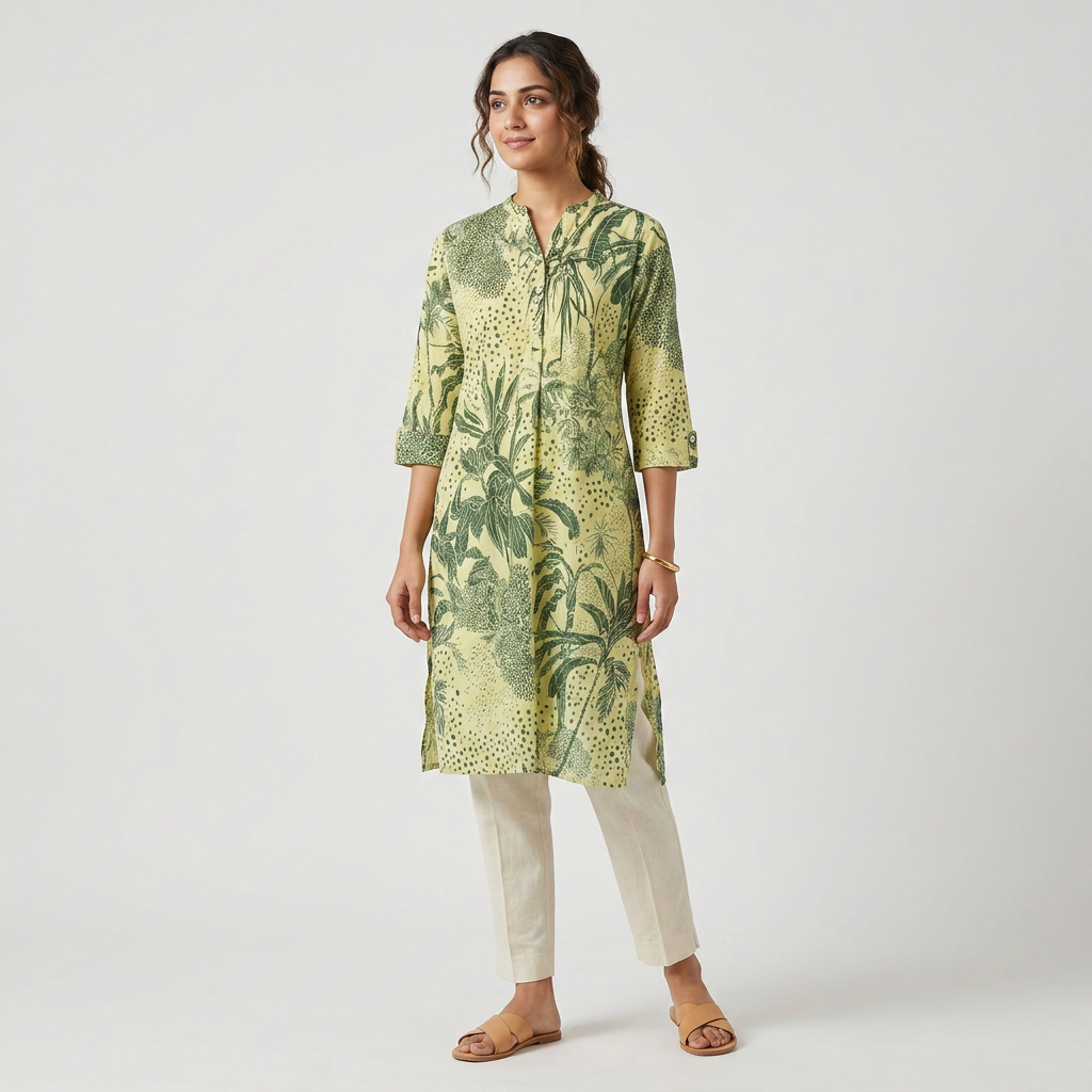 Cotton Printed Half Placket Long Kurta