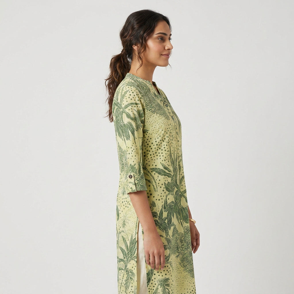 Cotton Printed Half Placket Long Kurta