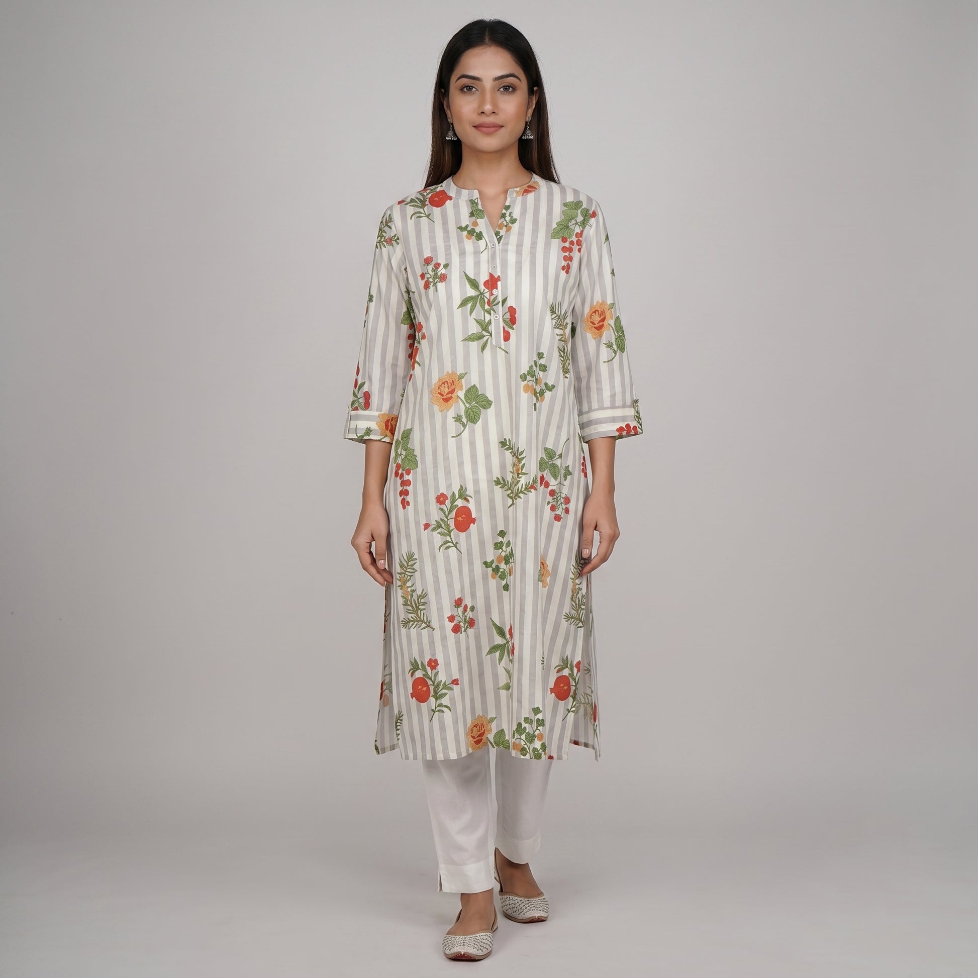 Embroidered Half Placket Long Kurta
