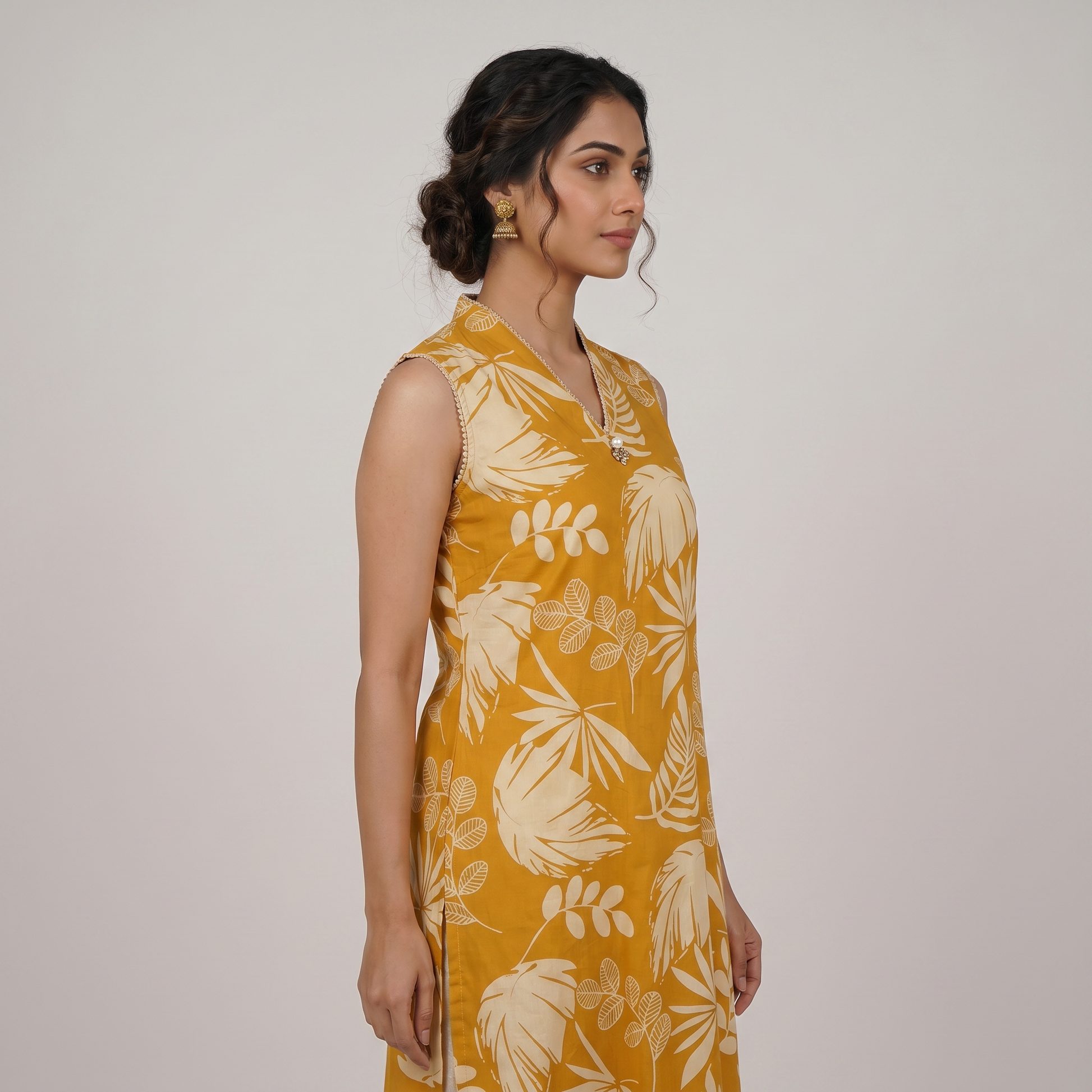 Cotton Printed V-Neck Kurta