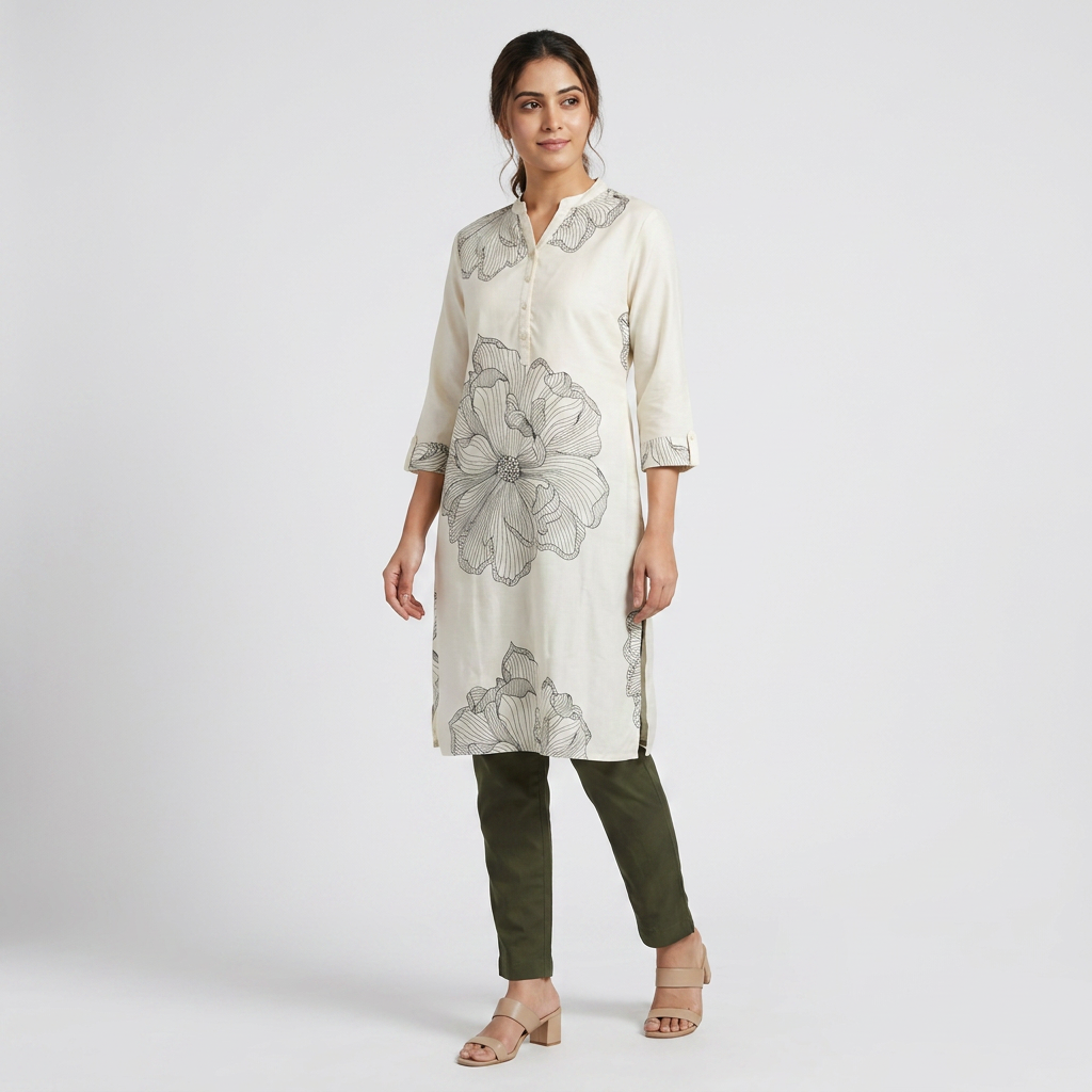Printed Half Placket Long Kurta
