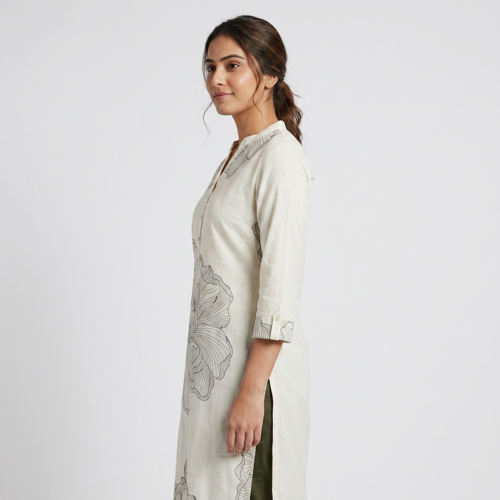Printed Half Placket Long Kurta