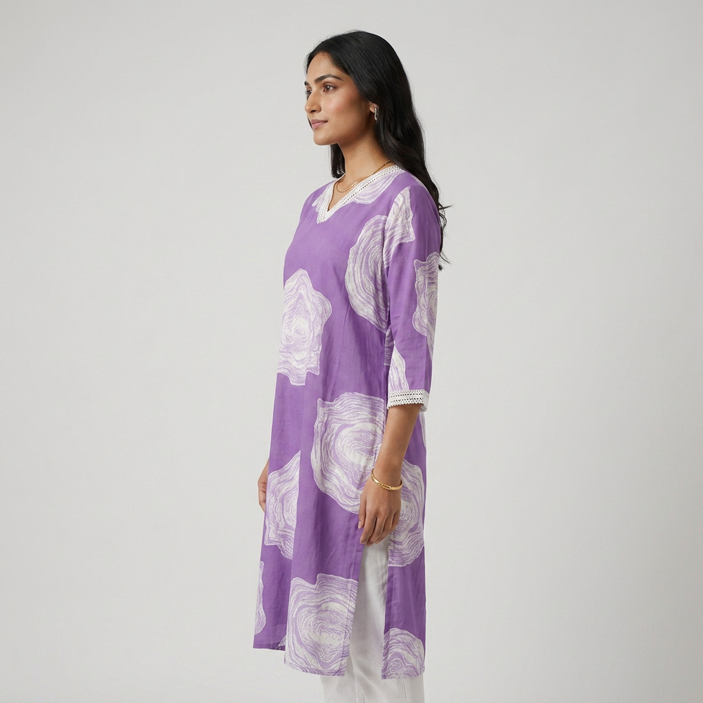 Printed V-Neck Long Kurta