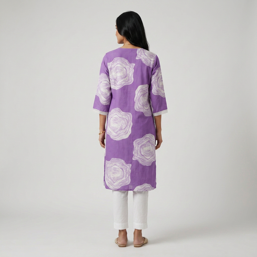 Printed V-Neck Long Kurta
