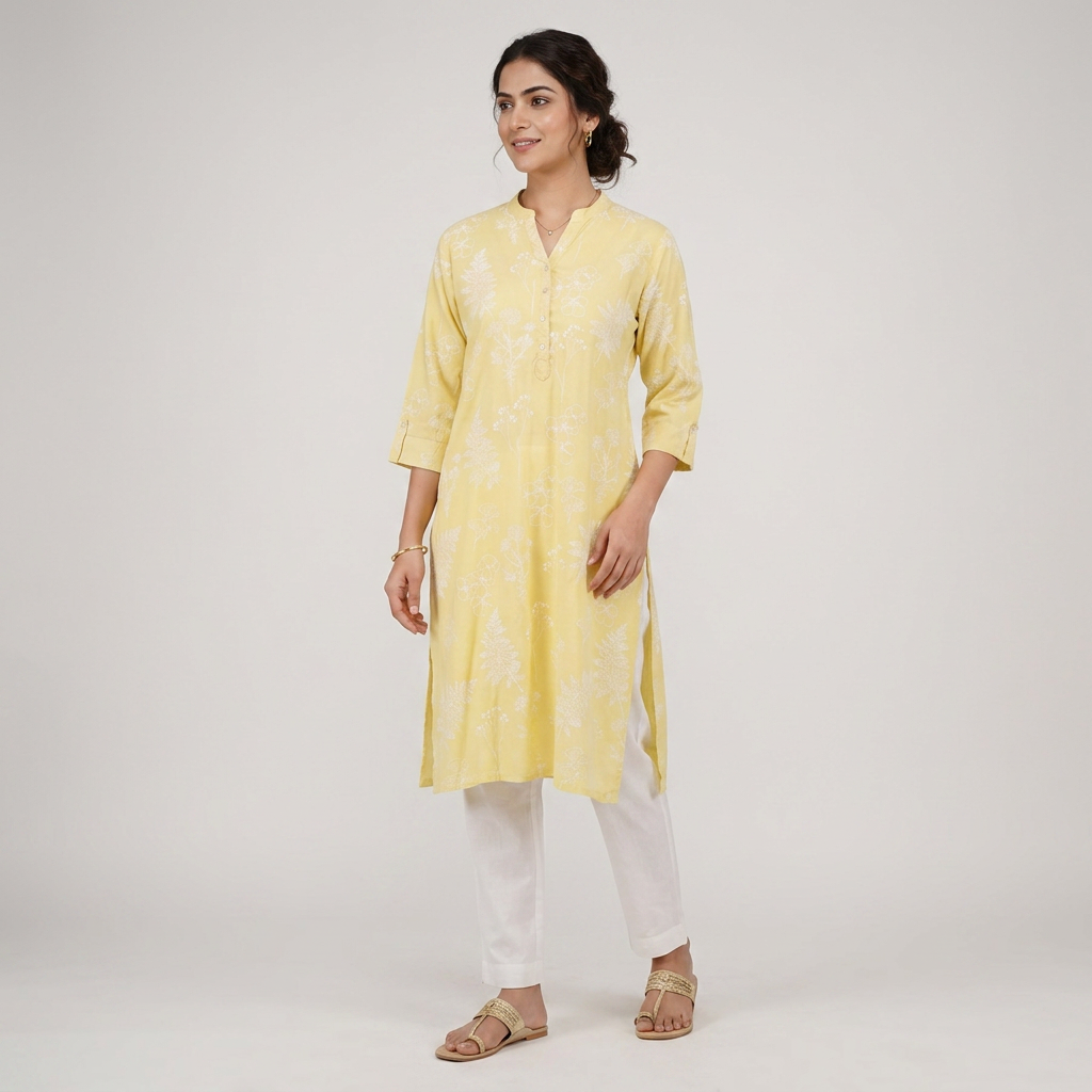 Printed Half Placket Long Kurta