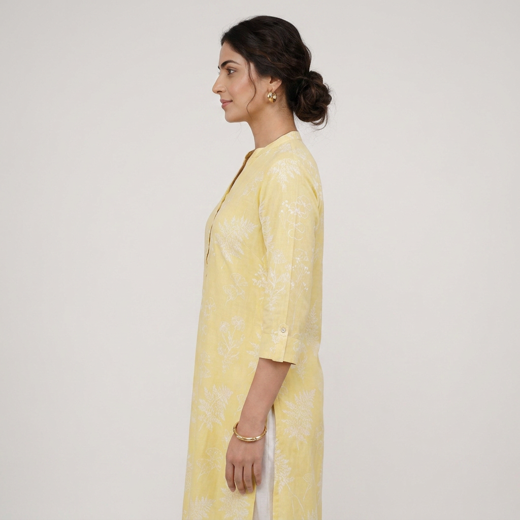 Printed Half Placket Long Kurta