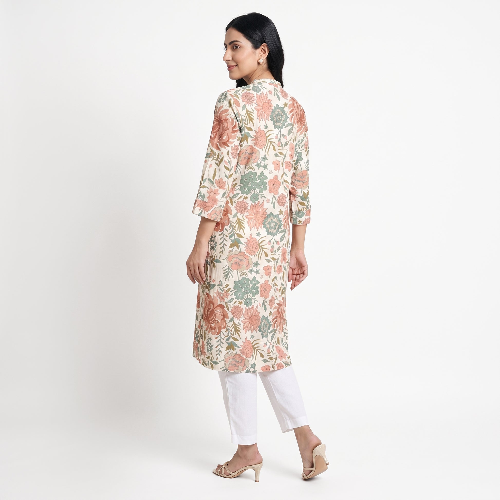 Half Placket Printed Long Kurta
