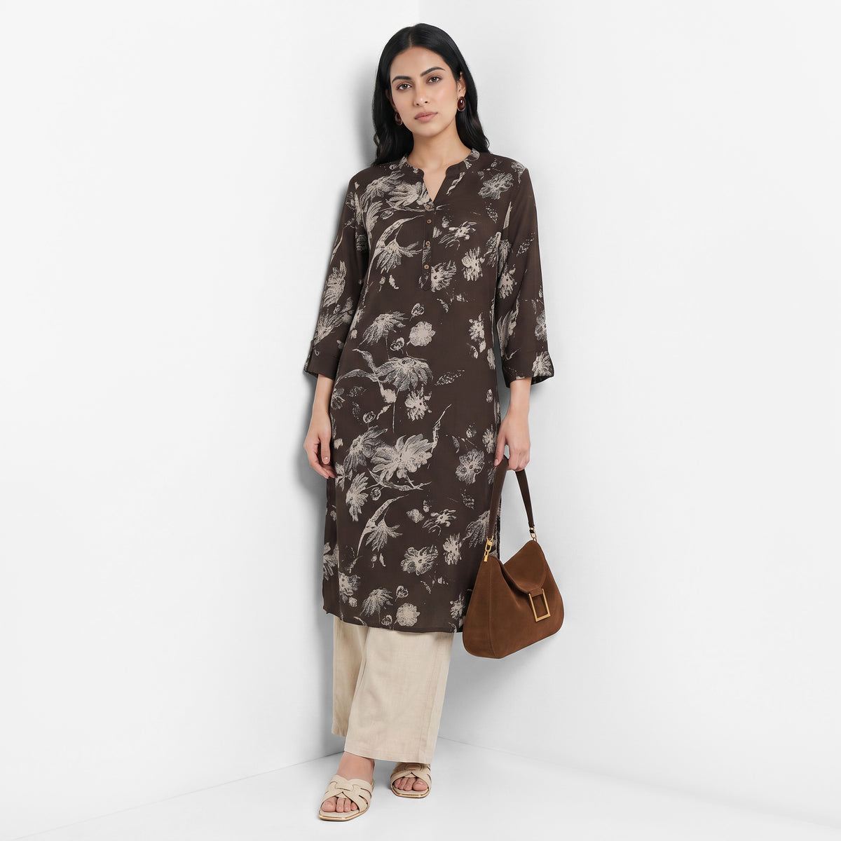 Printed Band Neck Kurta