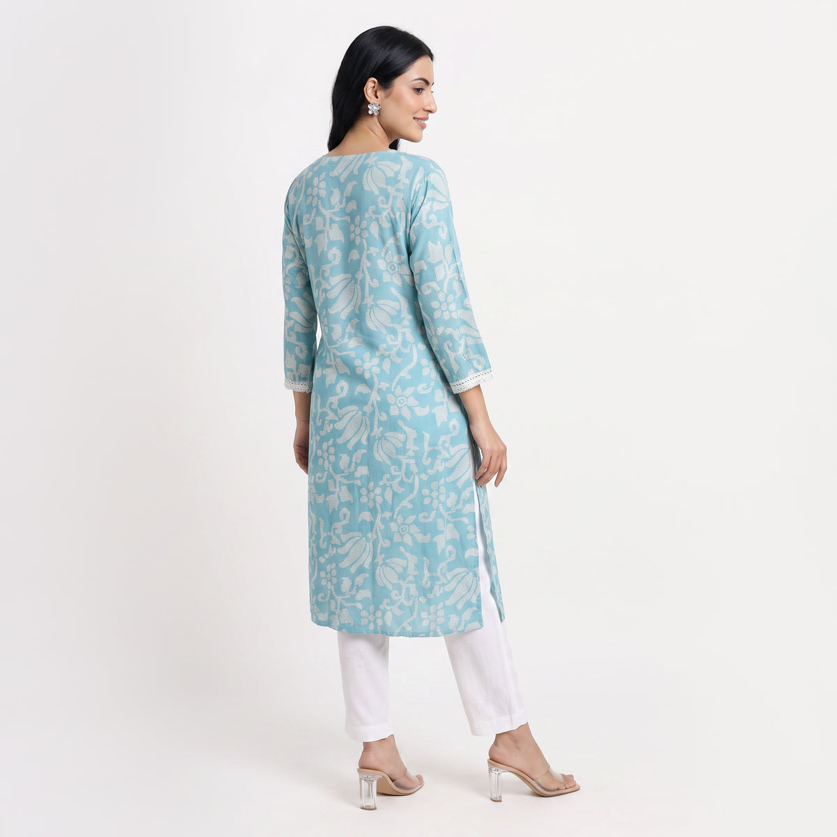 Printed V-Neck Long Kurta