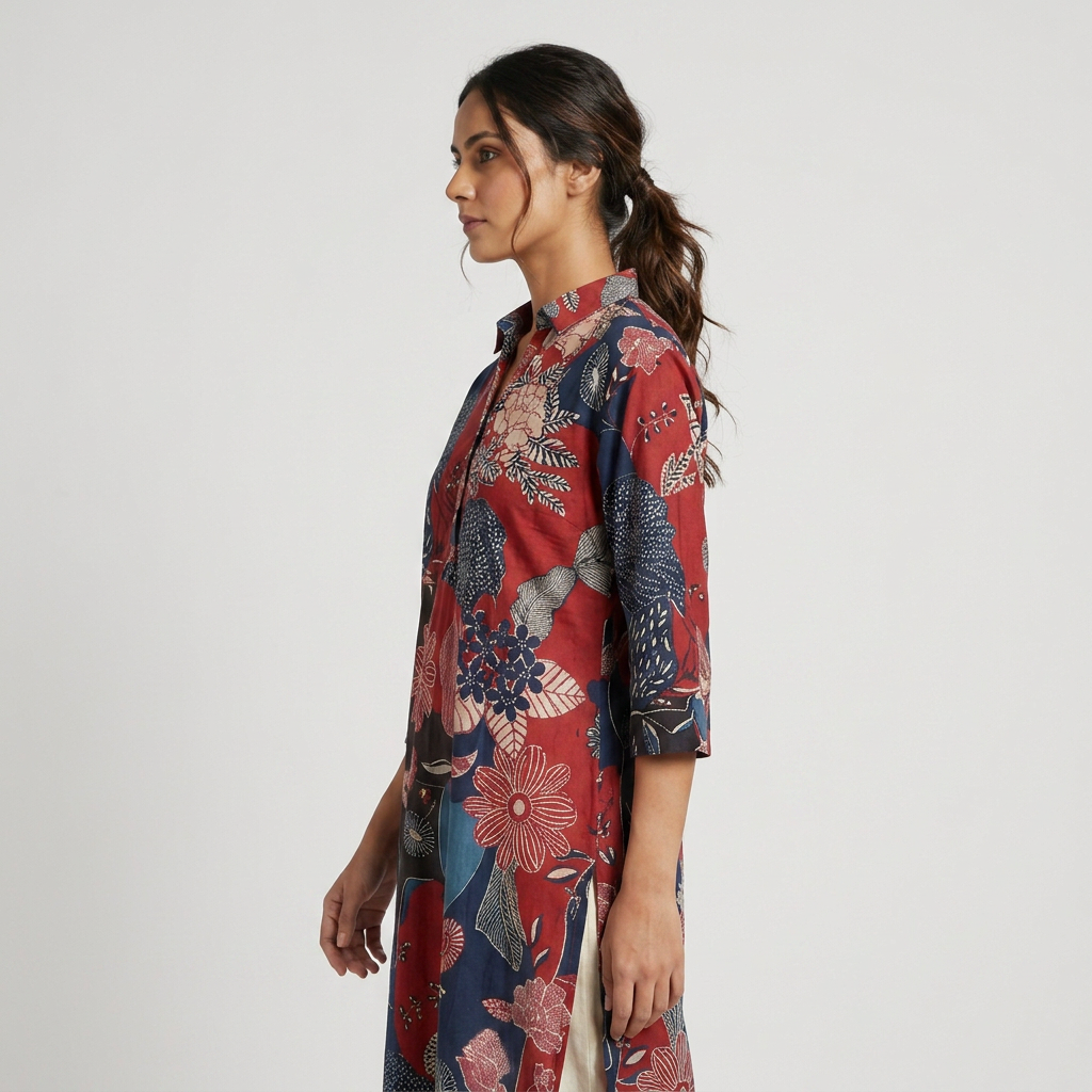 Cotton Printed Half Placket Long Kurta