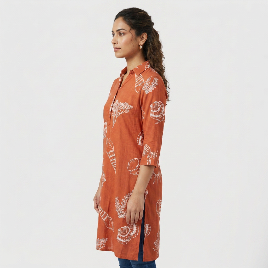 Cotton Printed Half Placket Long Kurta
