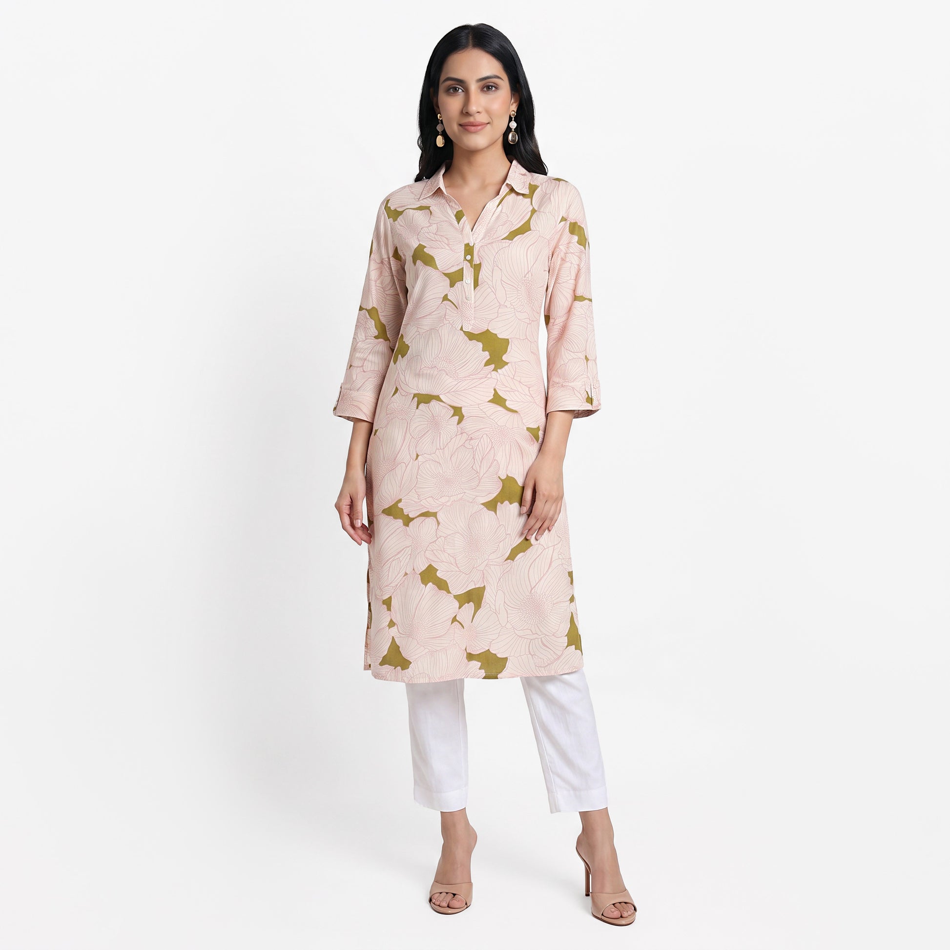 Printed Half Placket Long Kurta
