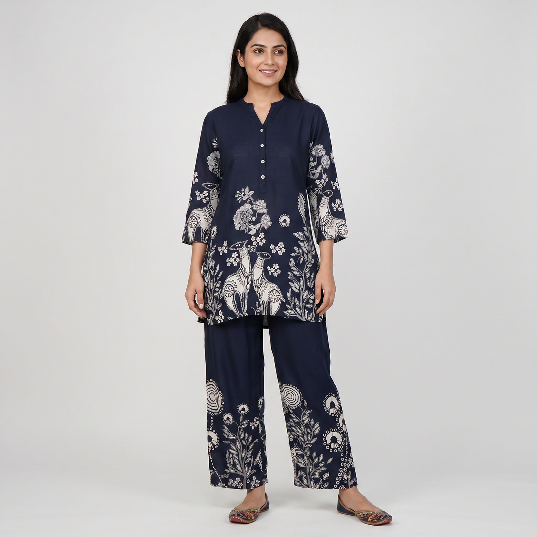 Printed Half Placket Short Kurta