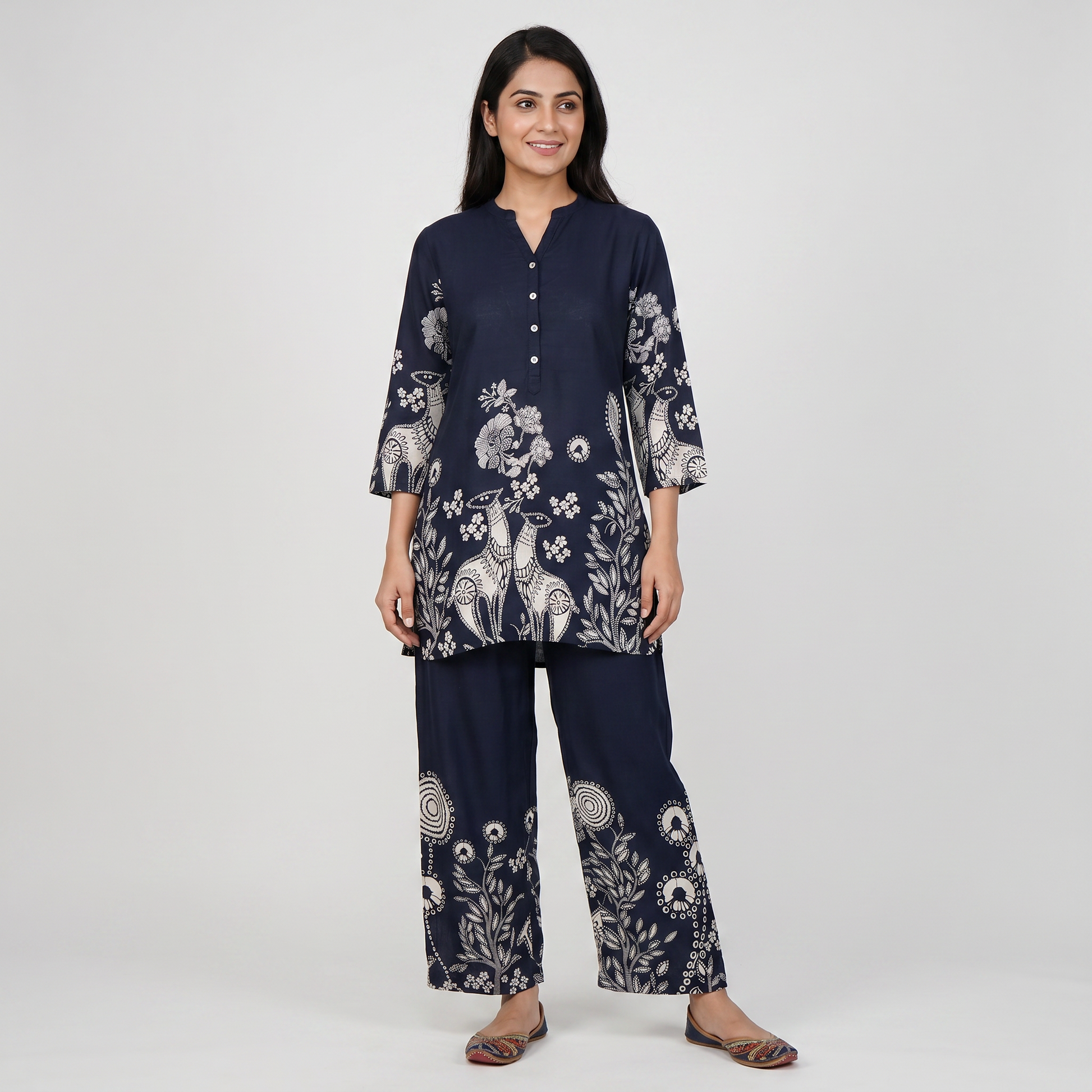 Printed Half Placket Short Kurta