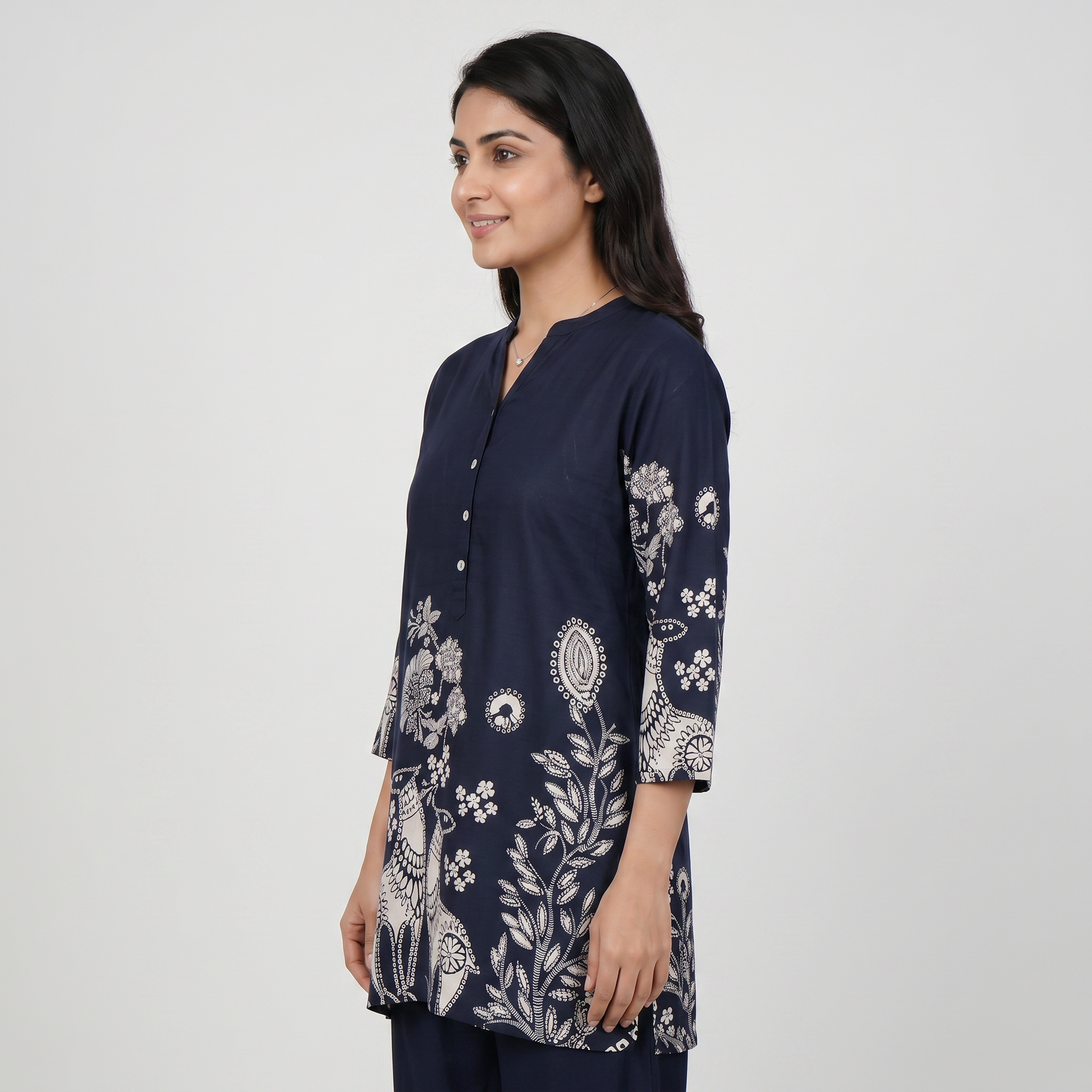 Printed Half Placket Short Kurta