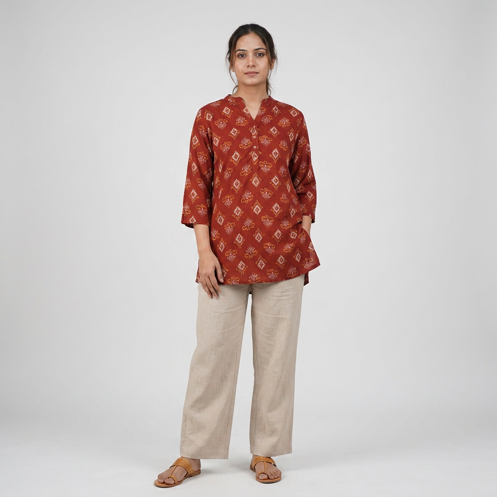 Printed Half Placket Short Kurta