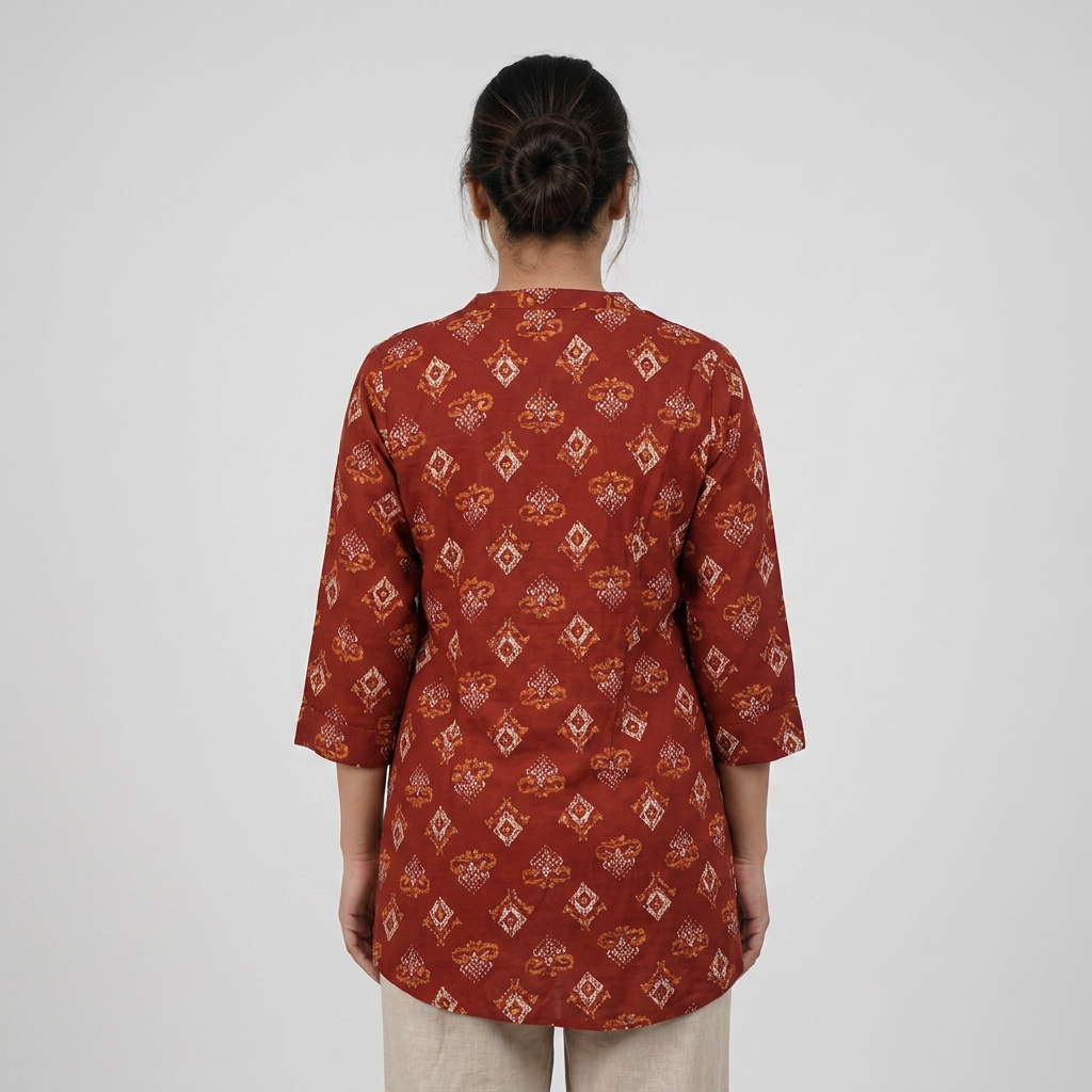 Printed Half Placket Short Kurta