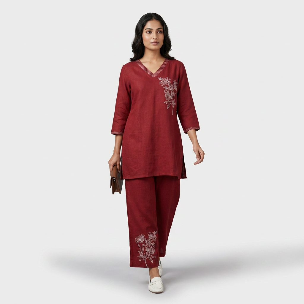 Embroidered V-Neck Short Kurta