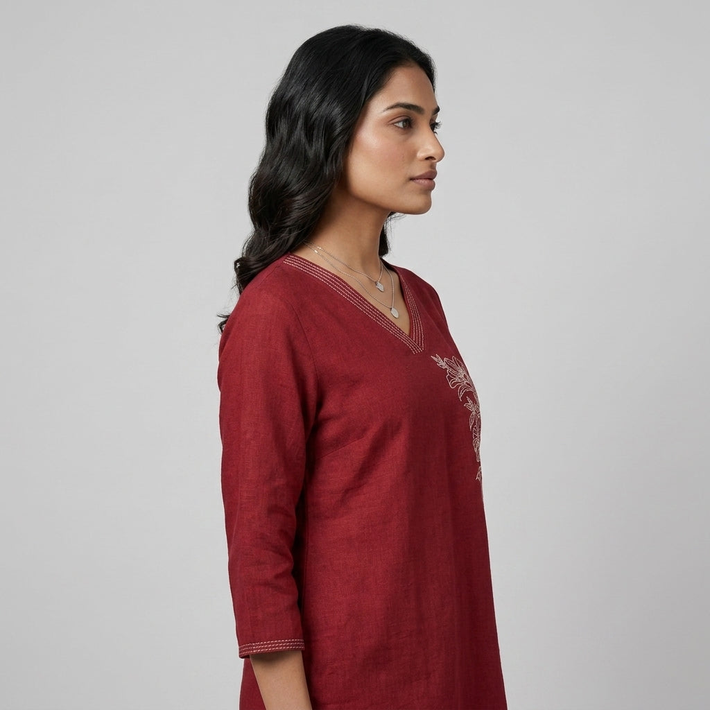 Embroidered V-Neck Short Kurta