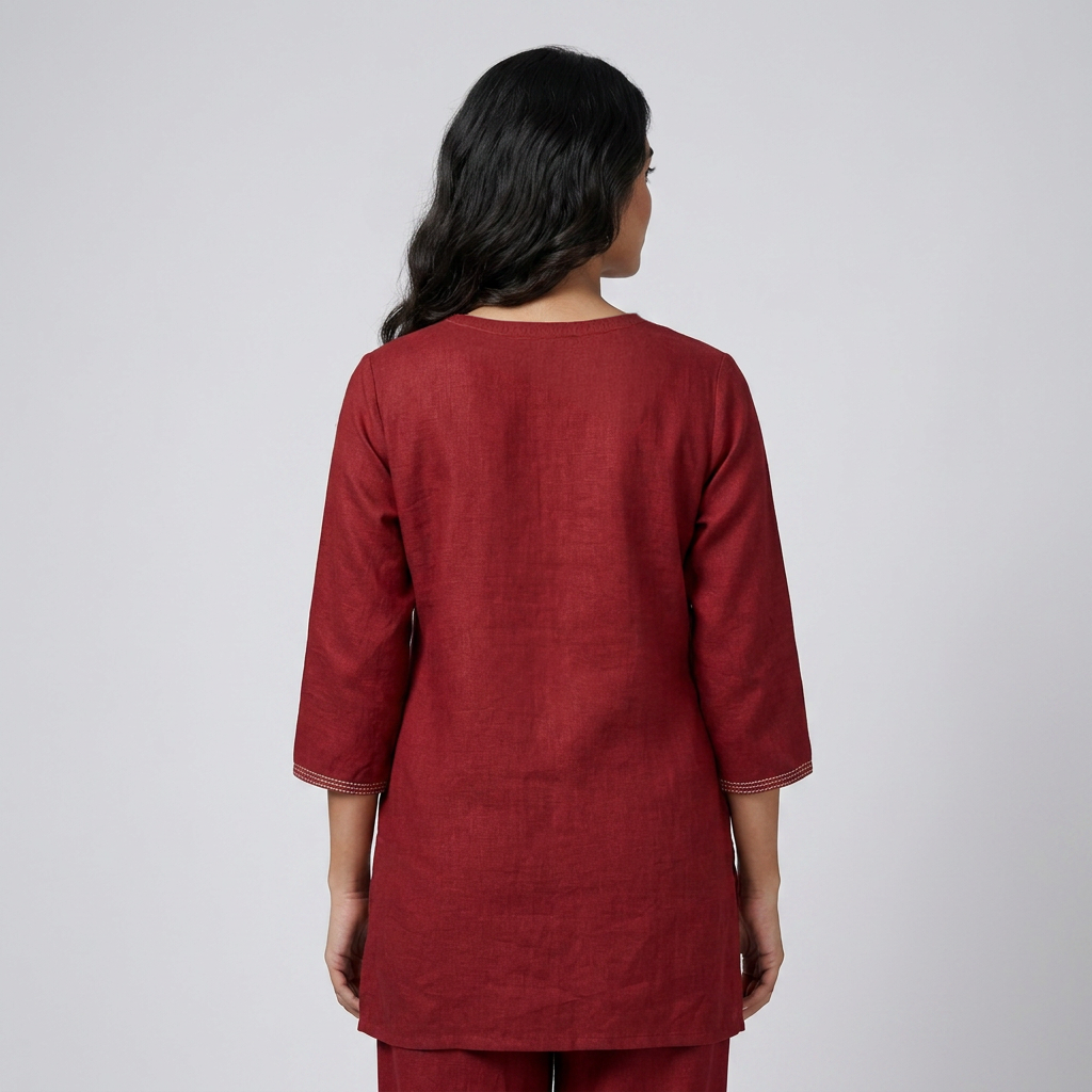 Embroidered V-Neck Short Kurta
