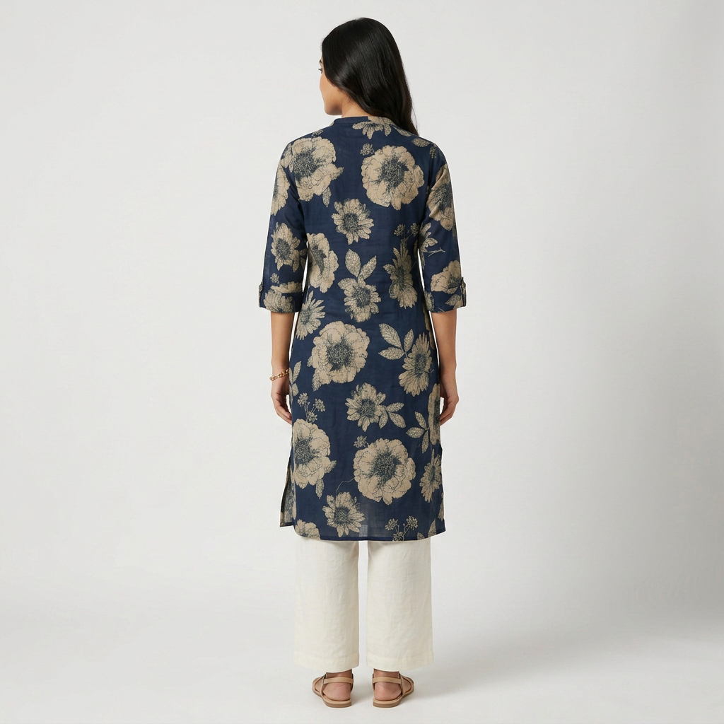 Cotton Printed Half Placket Long Kurta