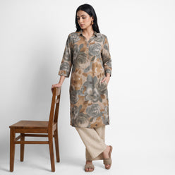 Printed Shirt Collar Straight Kurta
