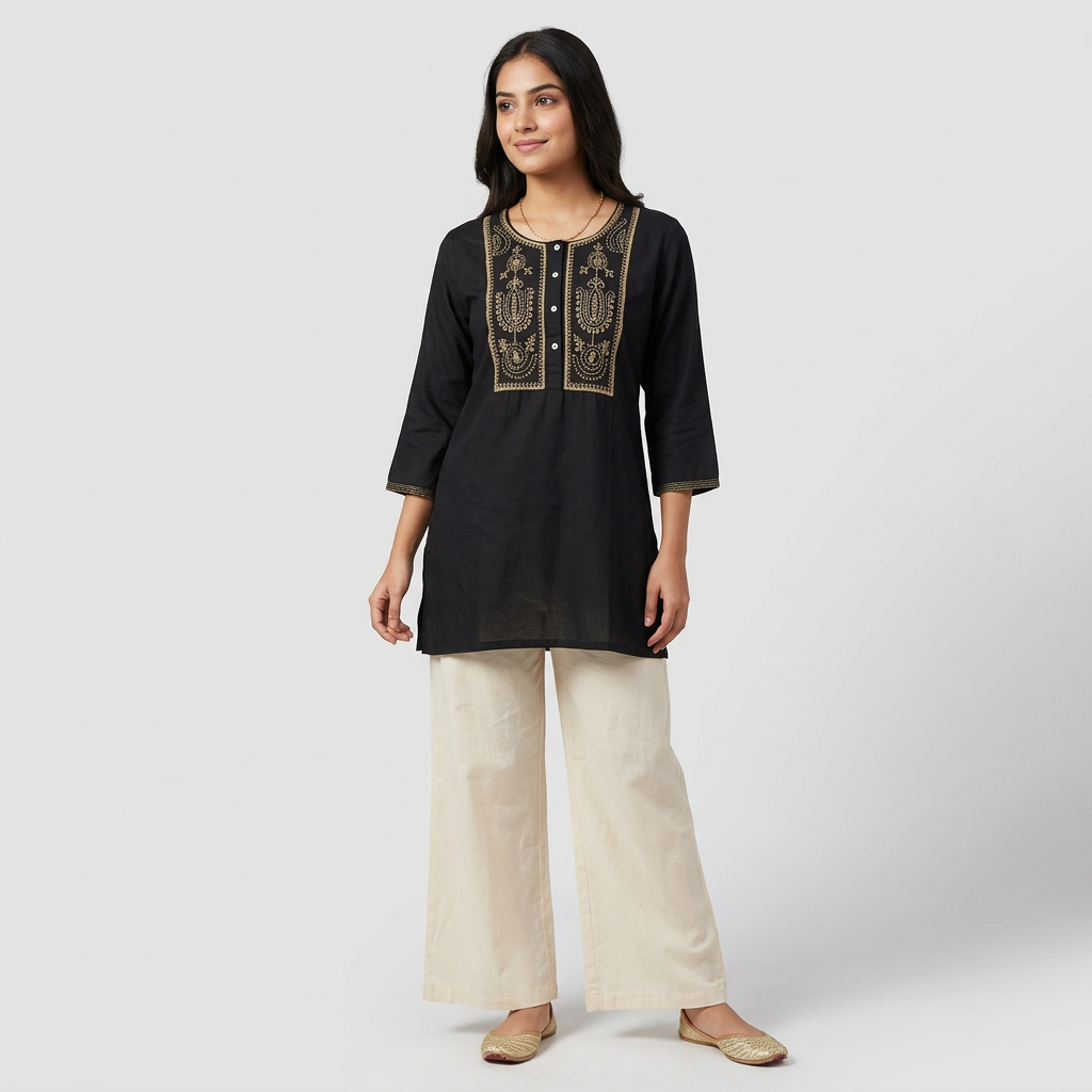 Yoke Embroidered Short Kurta