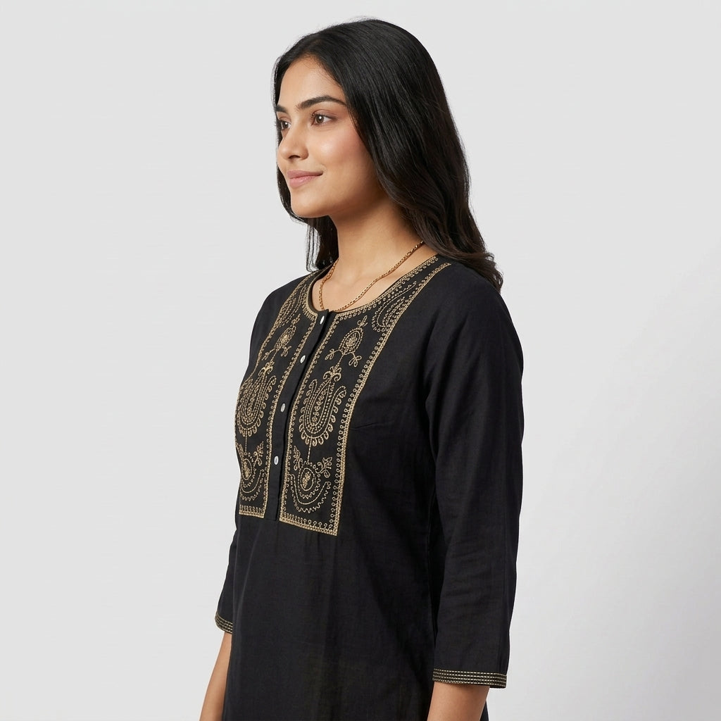 Yoke Embroidered Short Kurta