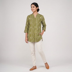 Printed Half Placket Short Kurta