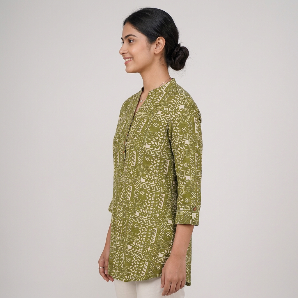 Printed Half Placket Short Kurta