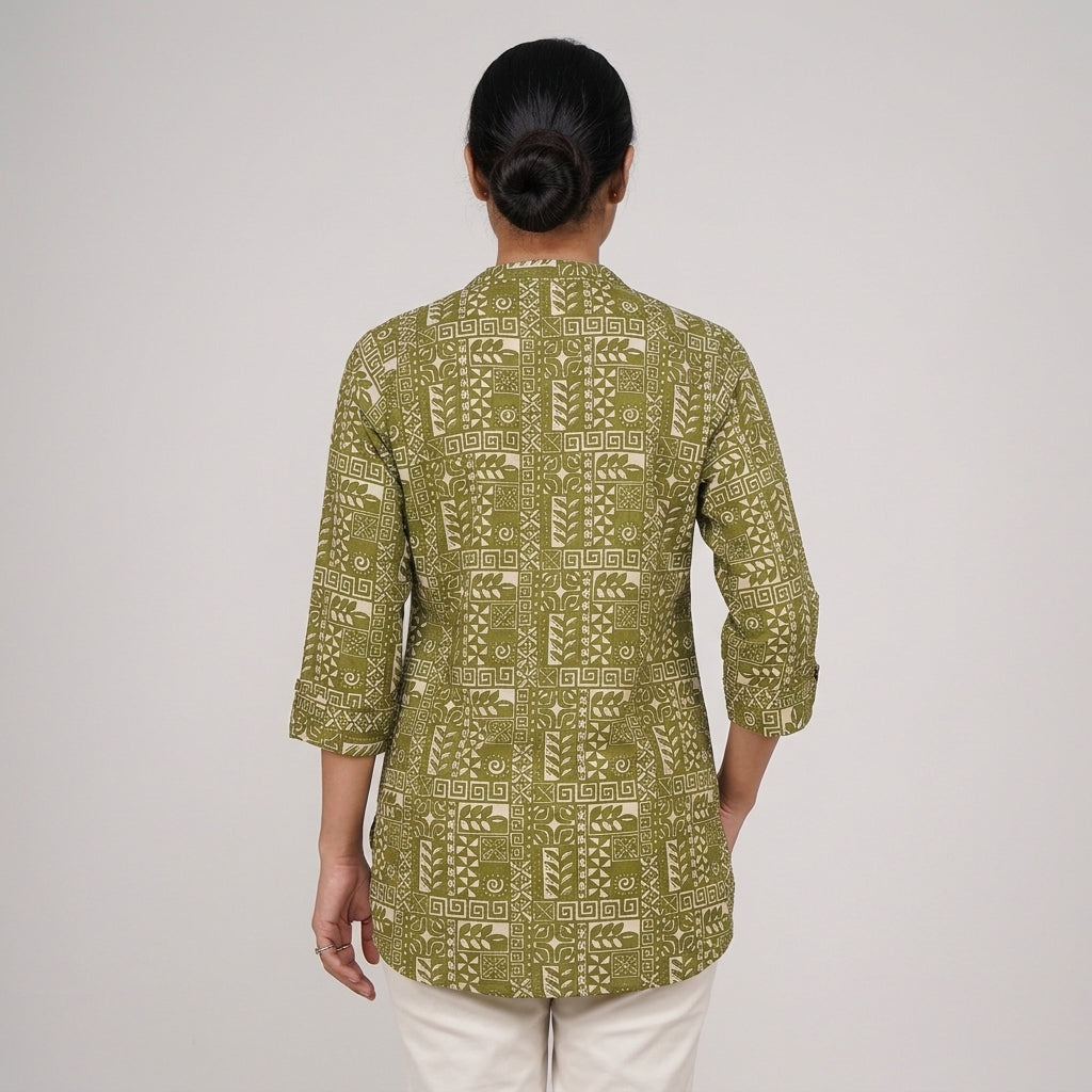 Printed Half Placket Short Kurta