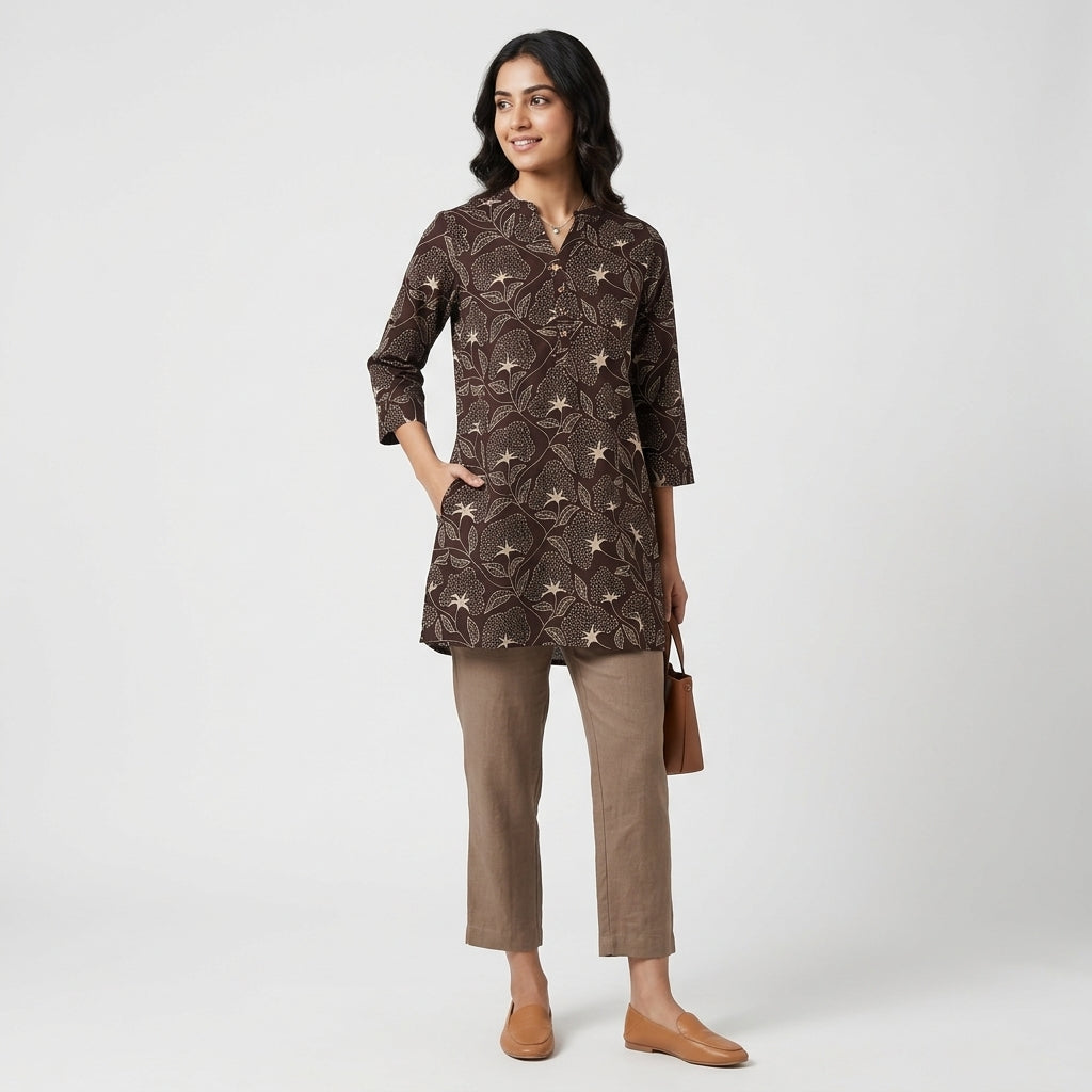 Printed Half Placket Short Kurta