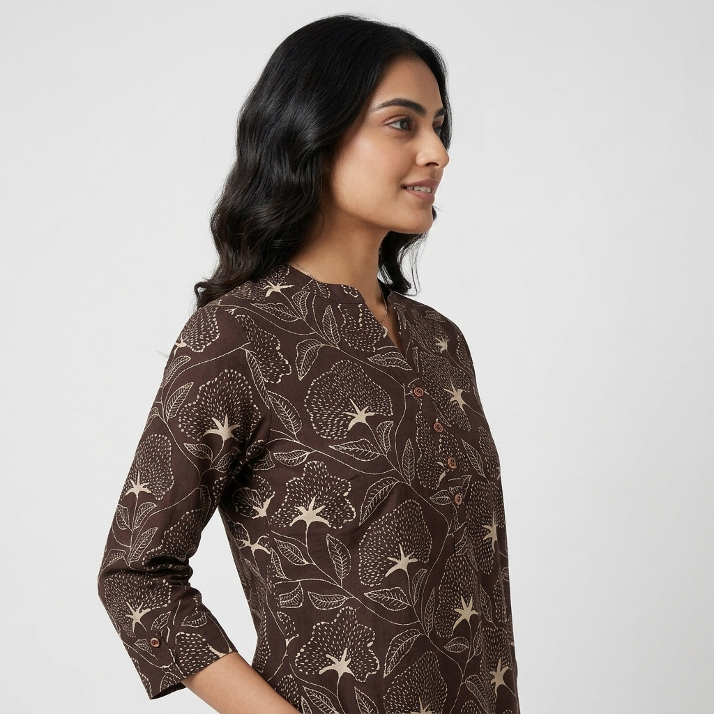 Printed Half Placket Short Kurta