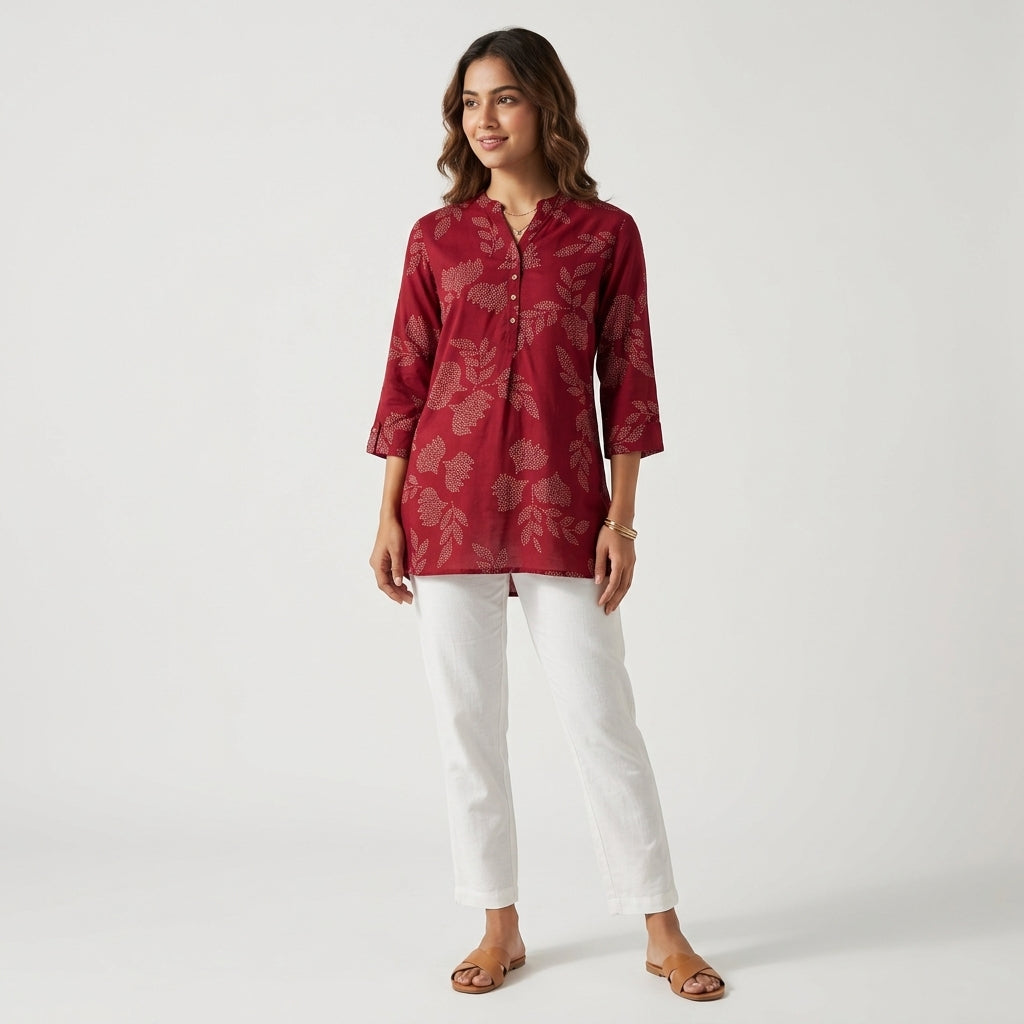 Printed Half Placket Short Kurta